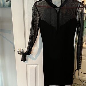 For Love & Lemons Black Long-Sleeve Mesh Yoke Dress